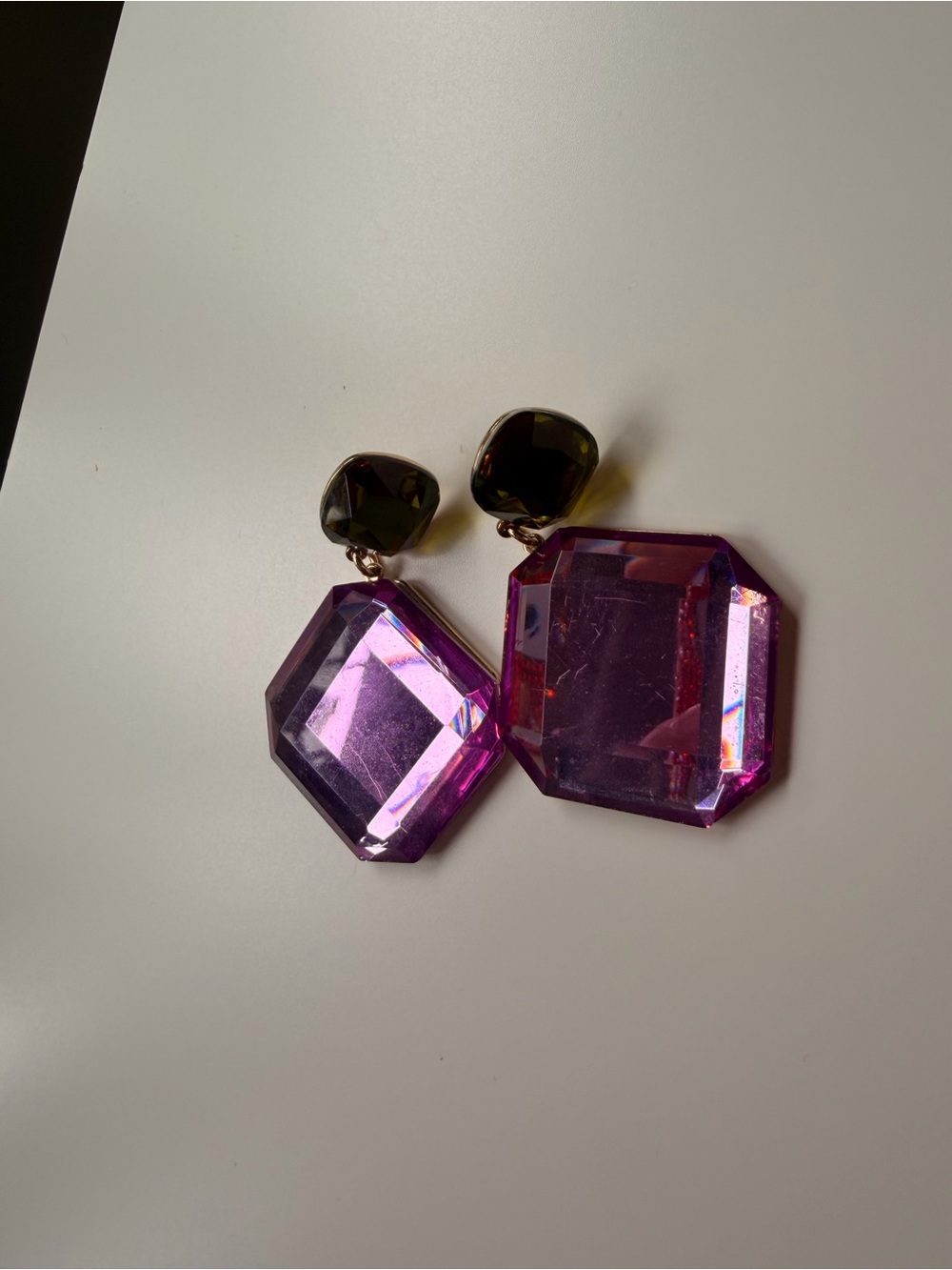 Mango Purple and Olive Green Drop Crystal Earrings - Picture 6 of 11